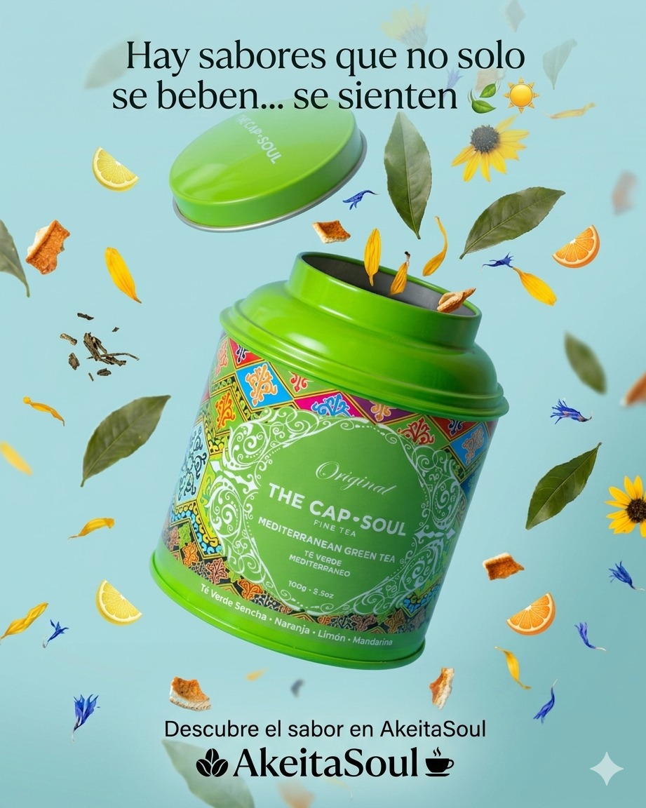 🌿☀️ Hay sabores que no solo se beben… se sienten.
El Té Verde Mediterráneo es, sin duda, uno de ellos. Es frescura, es luz y es ese punto cítrico que despierta tus sentidos desde el primer sorbo. 🍋🍊

En AkeitaSoul nos apasiona esta mezcla equilibrada de té verde sencha con notas vibrantes de naranja, limón y mandarina. Es como un viaje directo a la costa mediterránea sin moverte de casa. 🌊✨

¿Por qué se convertirá en tu favorito?
💚 Es ligero pero con carácter.
💚 Ideal para cuidarte: tiene propiedades antioxidantes y depurativas.
💚 Es el aliado perfecto para tu rutina diaria si no quieres renunciar al mejor sabor.

Porque un buen té no solo acompaña... ¡eleva tu momento por completo! ✨🫖

👉 Hazte con el tuyo en nuestra tienda y siente el Mediterráneo en cada taza. ["Link en Bio"]

#AkeitaSoul #TheCapSoul #TeVerde #MomentoBienestar #InfusionesNaturales #RitualDiario #TeaLifestyle #SaborMediterraneo #TeVerdeSencha #CuidateConAkeita #WellnessMoment #TeLoMereces